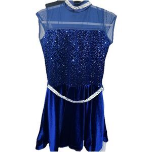 Weissman dance costume Blue velvet Dress Size LA( Large Adult) 64830 17740